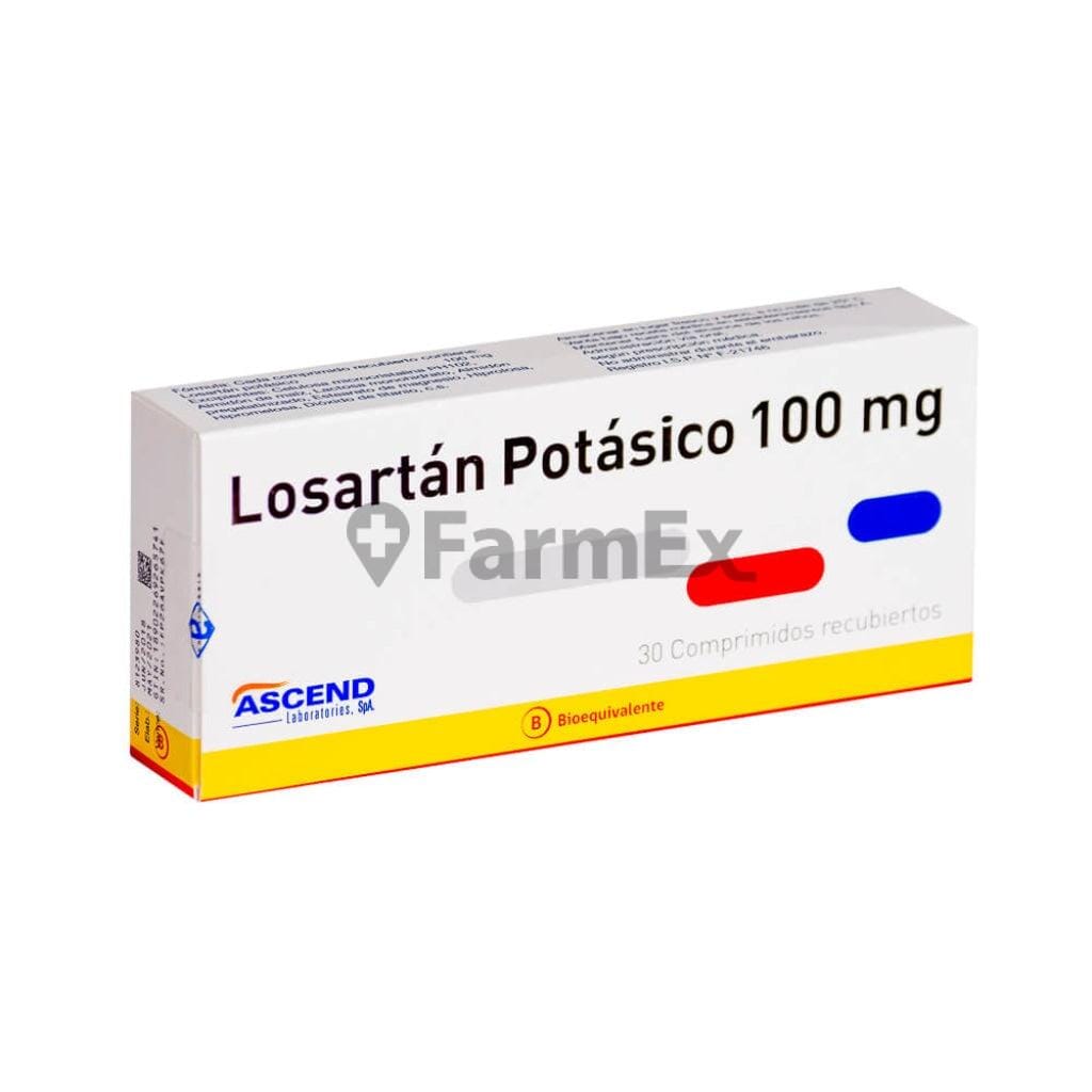 Losartan Potasico 100 mg x 30 comprimidos "Ley Cenabast" Farmex-VidaTres-Persistente